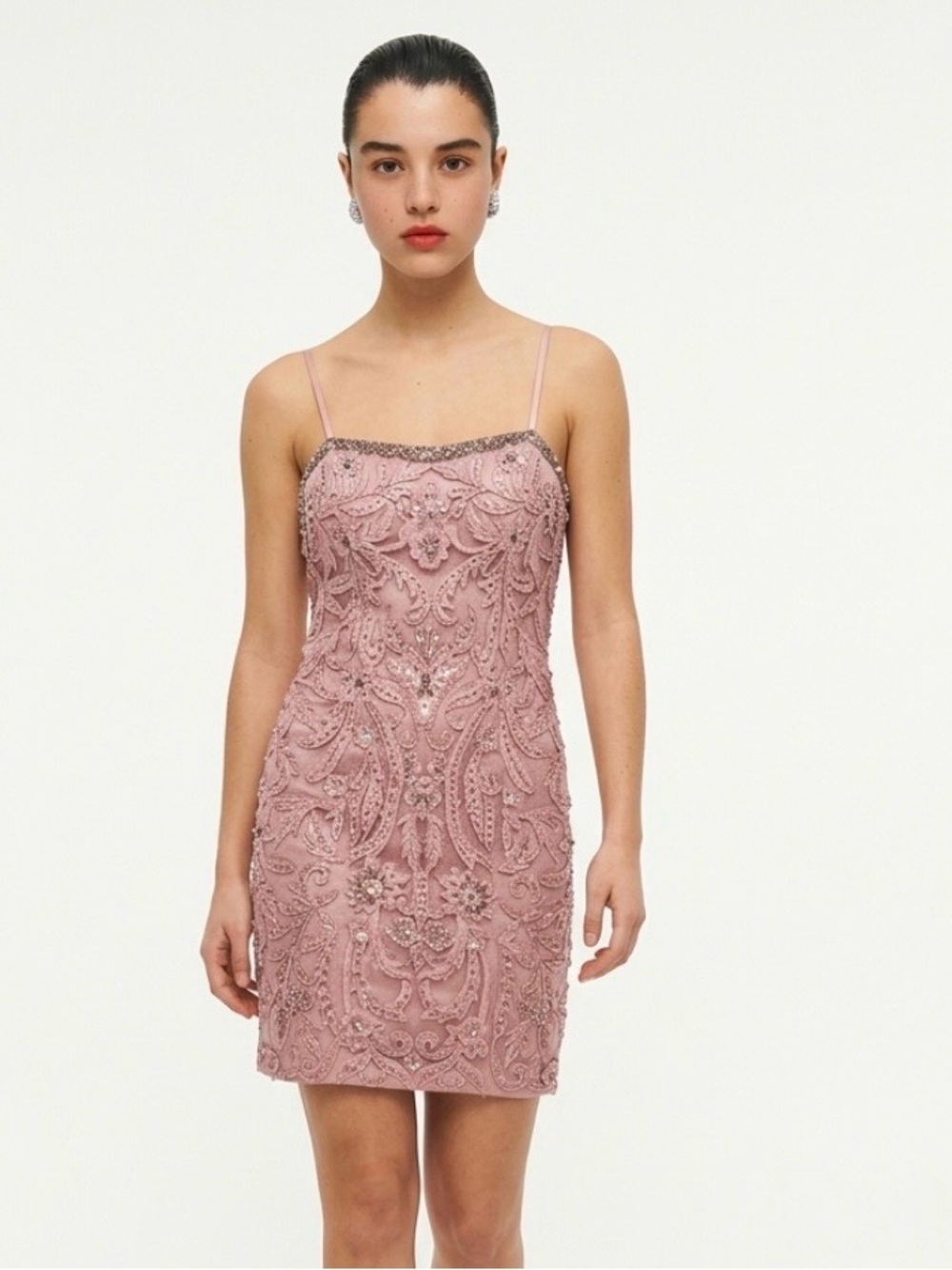 Embellished Blush Pink Spaghetti Strap Dress